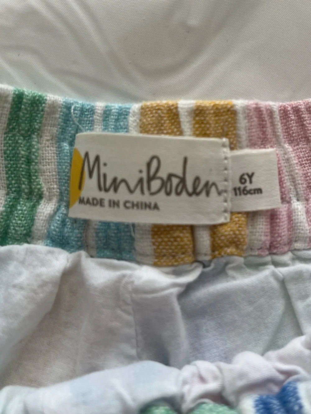 Mini Boden Rainbow Stripe Ruffle Shorts - Pink, Yellow, Green, Blue 6Y